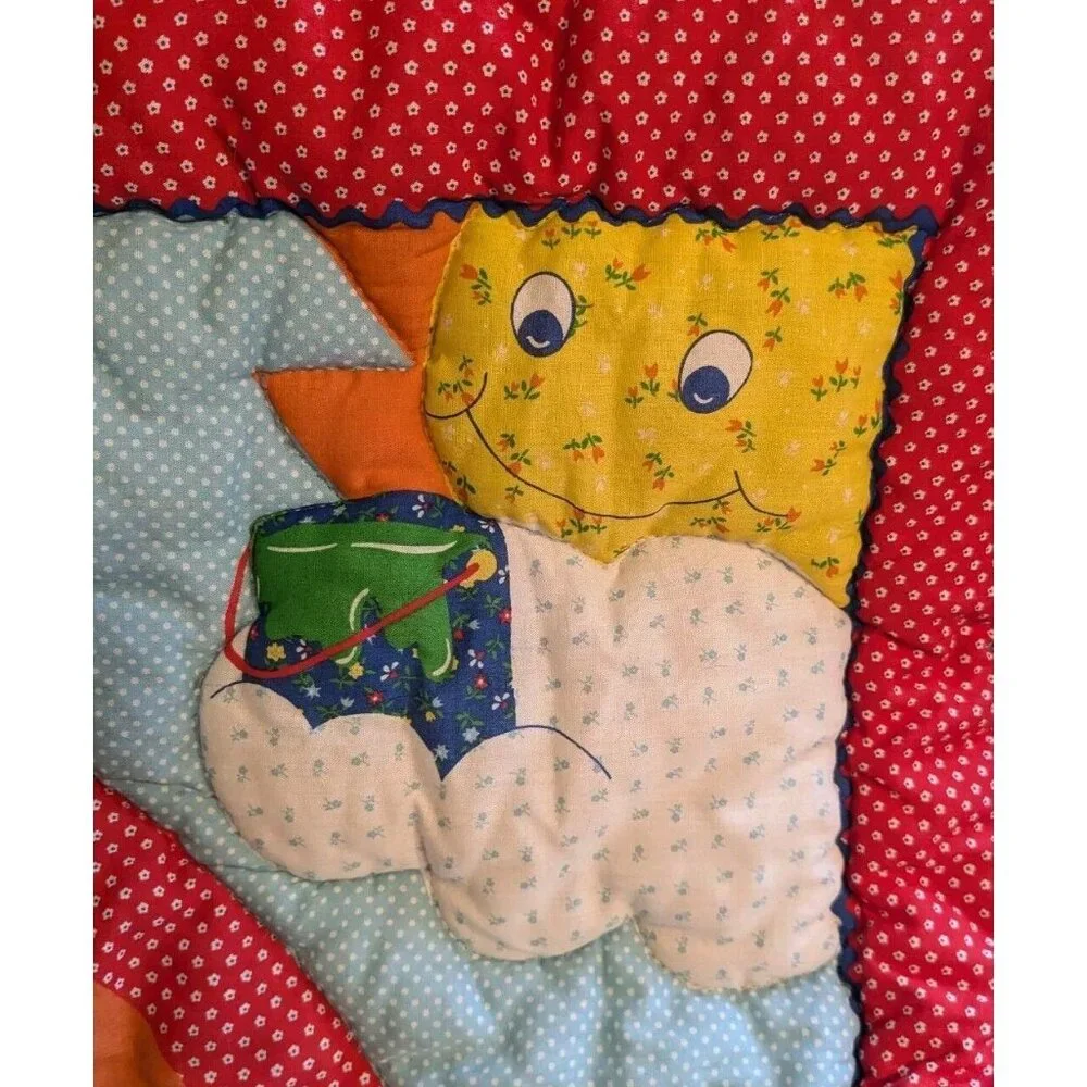 80s Wall Hanging Baby Quilt Rainbow Painter Artist Boy Primary Colors Decor Vtg